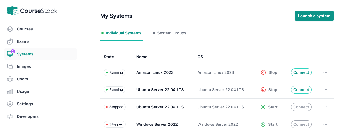 Building systems in CourseStack